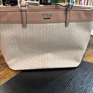 Guess Pink and Brown Tote Bag with Logo Print